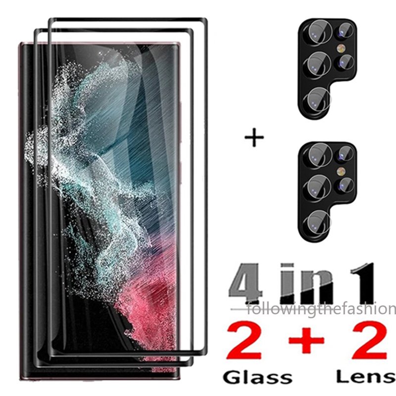 Kính Cường Lực 4 Trong 1 Bảo Vệ Ống Kính Máy Ảnh Cho Samsung Galaxy S23 S22 Ultra 5G S20 Ultra S21 FE S22 + Plus S23Ultra
