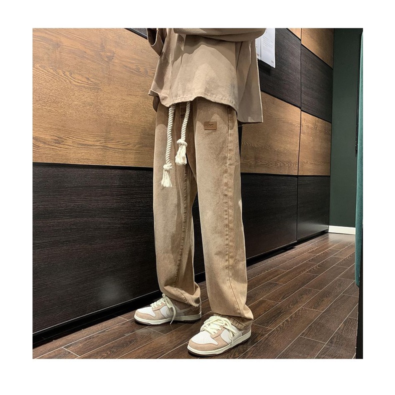 Quần Jeans Dài Lưng Thun Co Giãn Màu Cà Phê Phong Cách Âu Mỹ Thời Trang Cho Nam