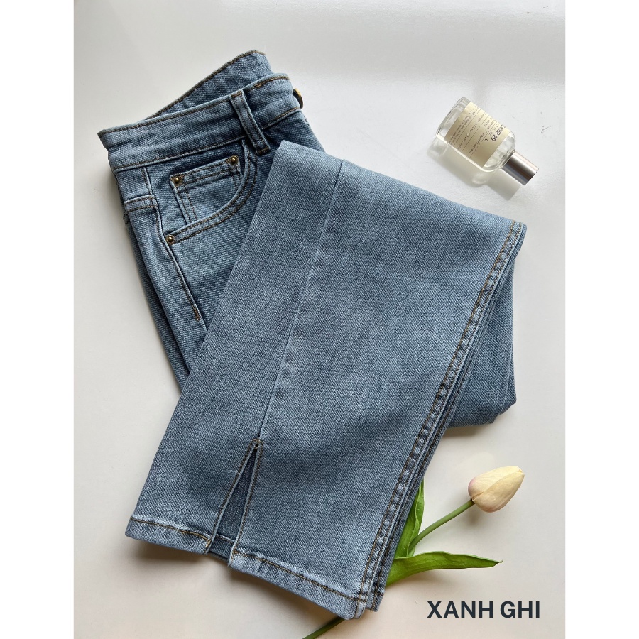 Quần Jean Ống Đứng Xẻ Gấu Giữa Thời Trang Chất Cotton Co Giãn Mềm Mịn