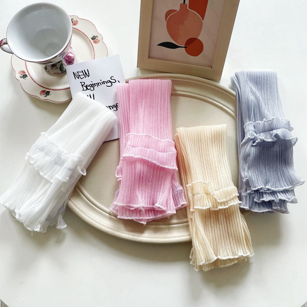 Găng Tay Chống Nắng Bằng Lụa Lạnh Phối Ren Mềm Mại Co Giãn Tốt Chống Bụi Chống Tia Uv Thời Trang Cho Nữ