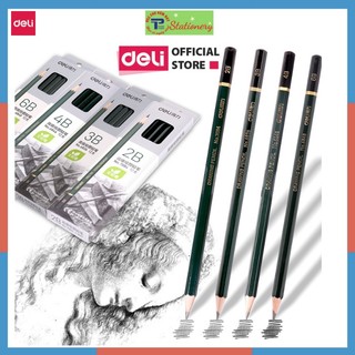 Bút chì cao cấp 2b- 6b deli - 12 cây/hộp, nét đậm không gãy- 7084/6836/6846/6848