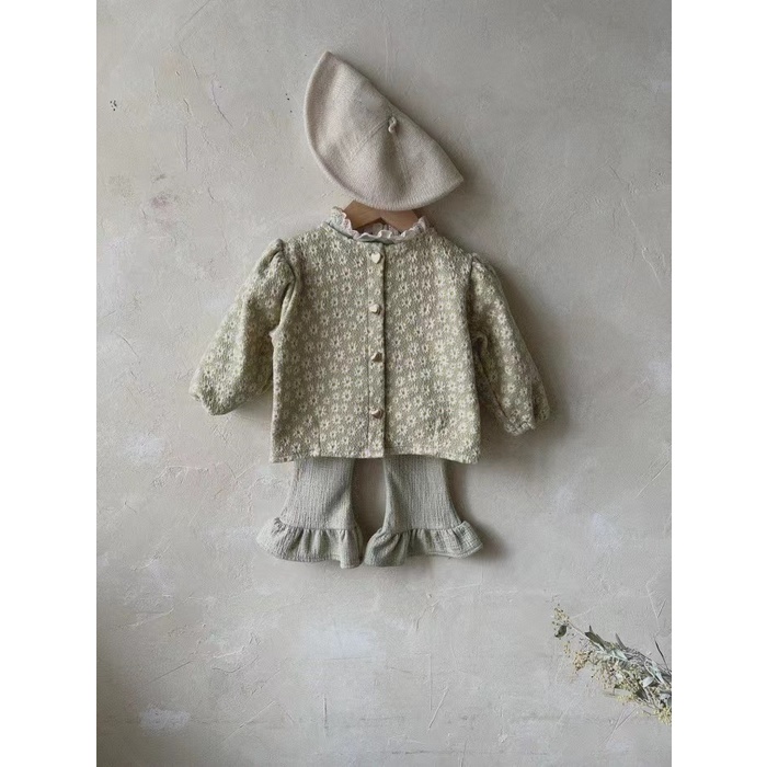 Áo Thun Dệt Kim Tay Dài Cổ Ren Màu Trơn Thời Trang Xuân Thu Dành Cho Bé Gái R165