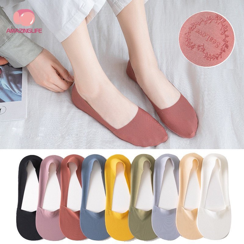 Vớ Thuyền Bằng Lụa Lạnh Siêu Mỏng Màu Trơn Chống Trượt Thoáng Khí Thoải Mái Thời Trang Xuân Hè