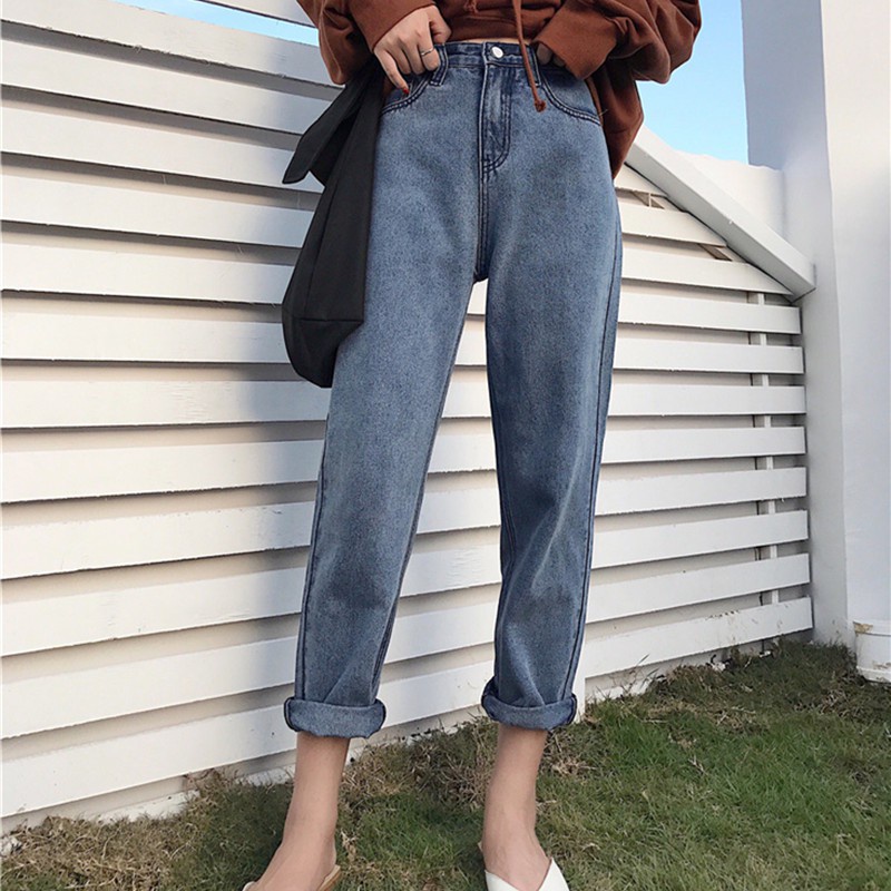 Quần ulzzang quần jean nữ đẹp dài ống suông xanh cạp lưng cao quần bò baggy jeans kiểu dáng hàn quốc