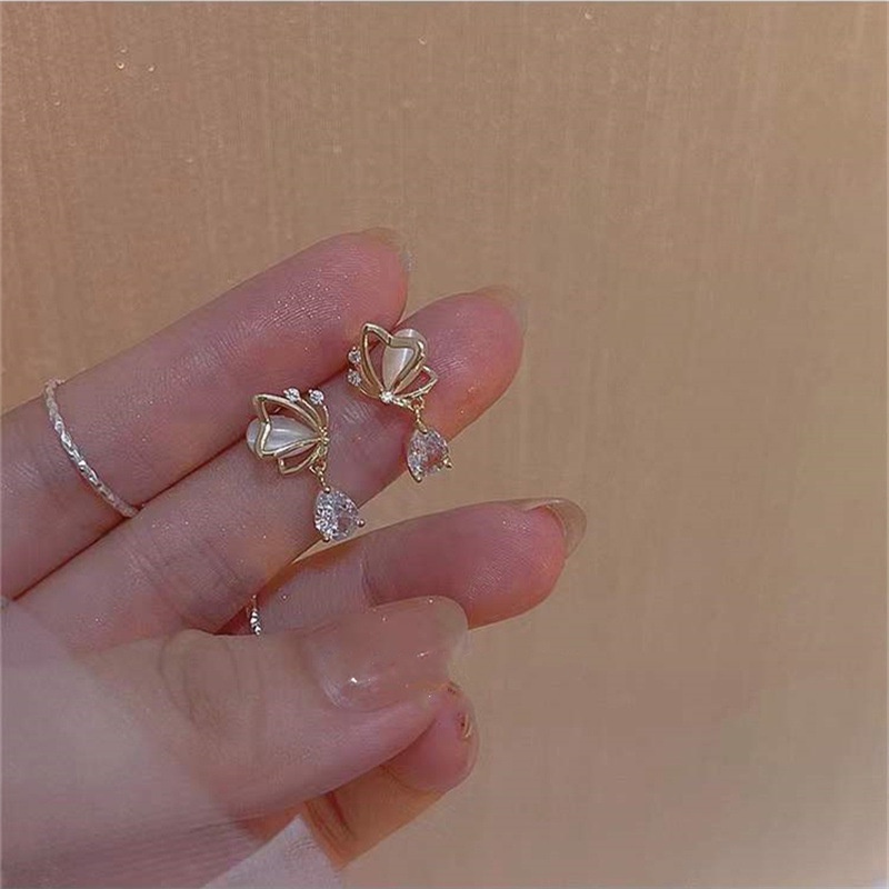 Bông Tai Mạ Bạc 925 Hình Bướm Đính Đá Opal Xinh Xắn