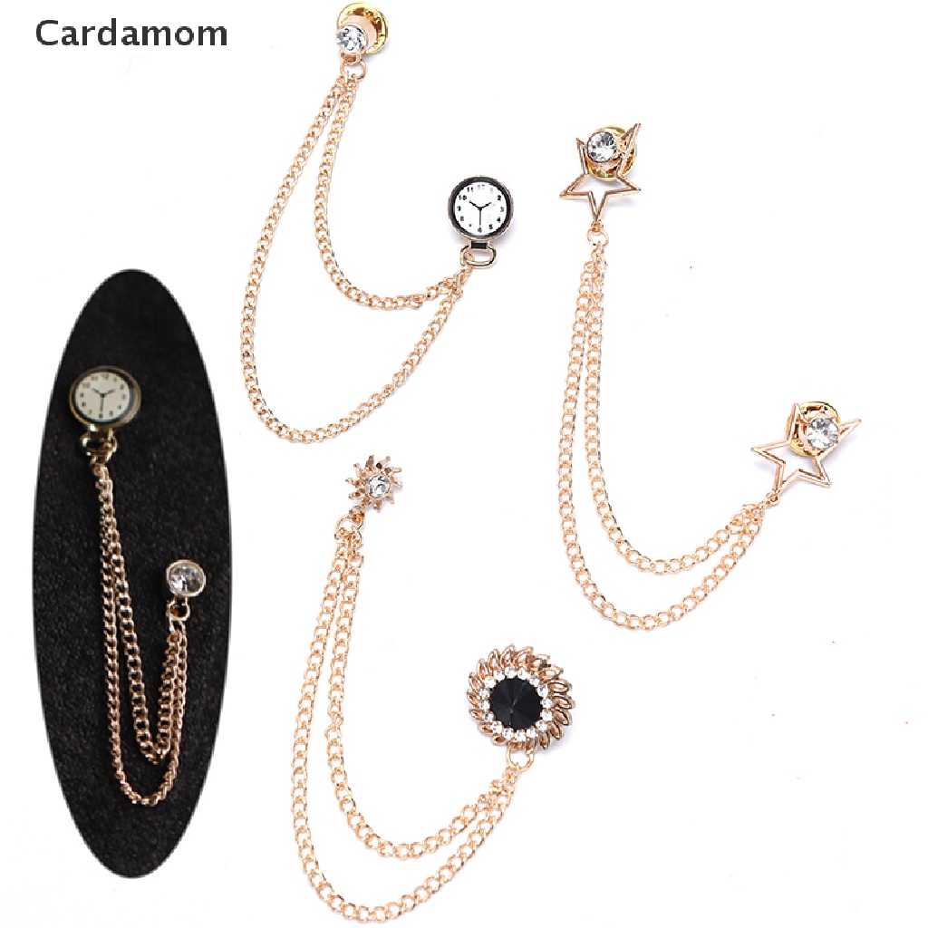 {CARDA} Cài Áo Vest Pha Lê Đồng Hồ Pha Lê Cổ Điển Phối Dây Xích Tua Rua {Cardamom}