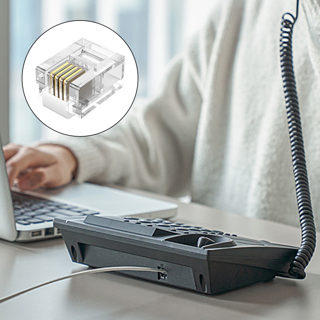 Set 100 đầu nối dây cáp mô đun LENOVO RJ11 6P4C thích hợp cho máy Fax