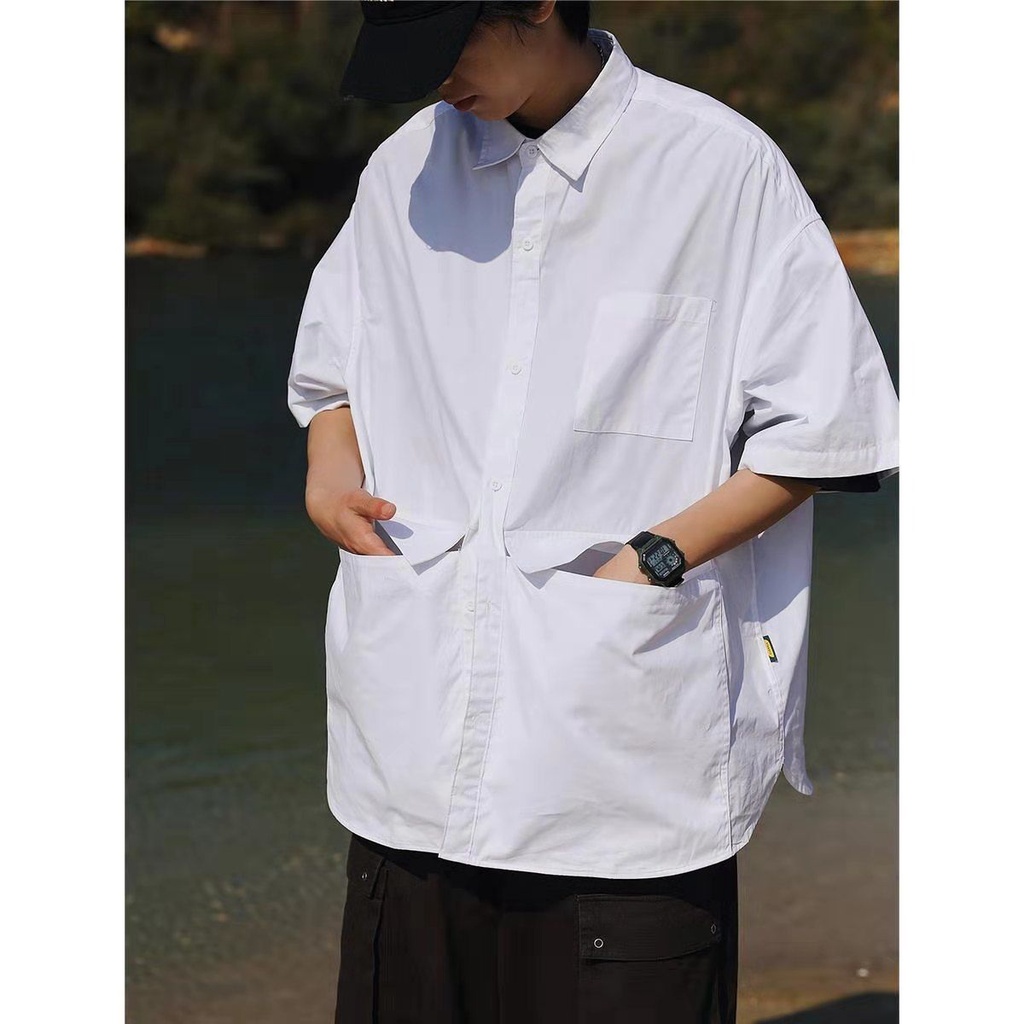 Áo Sơ Mi Tay Ngắn Dáng Rộng Màu Sắc Đơn Giản Thời Trang Xuân Hè Cá Tính Cho Cặ