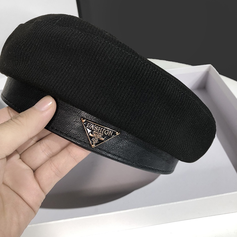 Mộc®Mũ nồi beret viền da tag sắt thiết kế hiện đại chất liệu cotton 2 lớp dày dặn phong cách Hàn Quốc