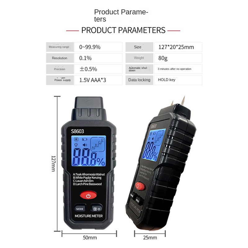 Thiết Bị Đo Độ Ẩm 0-99.9% Gỗ Màn Hình LCD