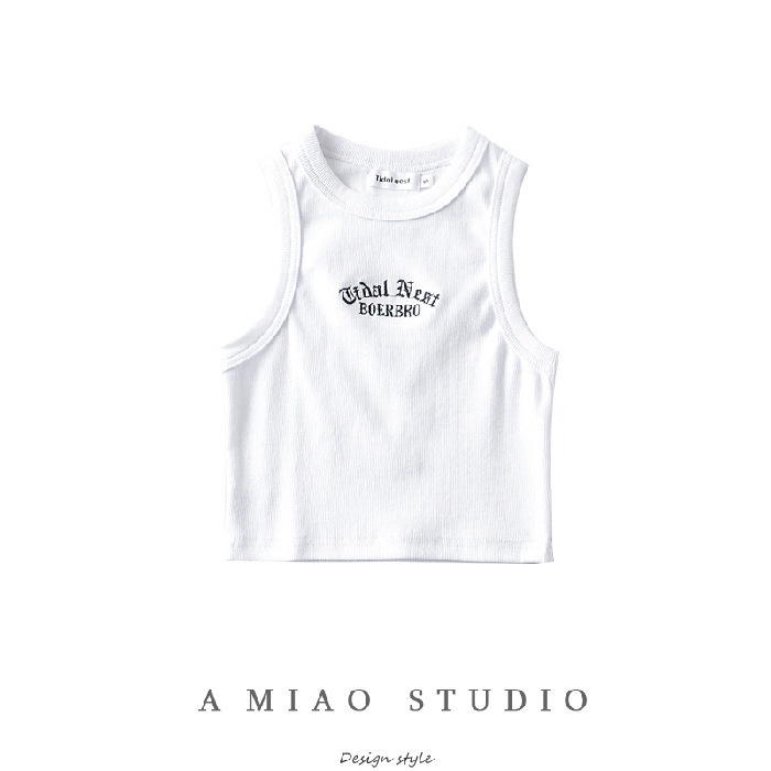 Áo Hai Dây Ngắn Dáng Ôm Thêu Chữ I Màu Đen Quyến Rũ Thời Trang Cho Bạn Gái