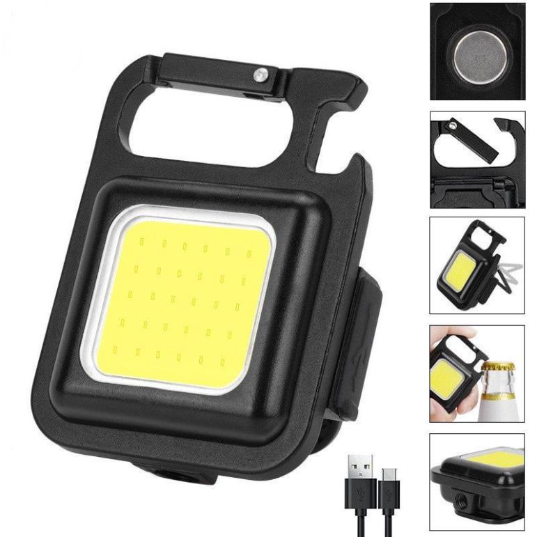 Móc khóa đèn led mini, đèn pin mini siêu sáng COB 800 Lumens đa năng chống nước, sạc usb