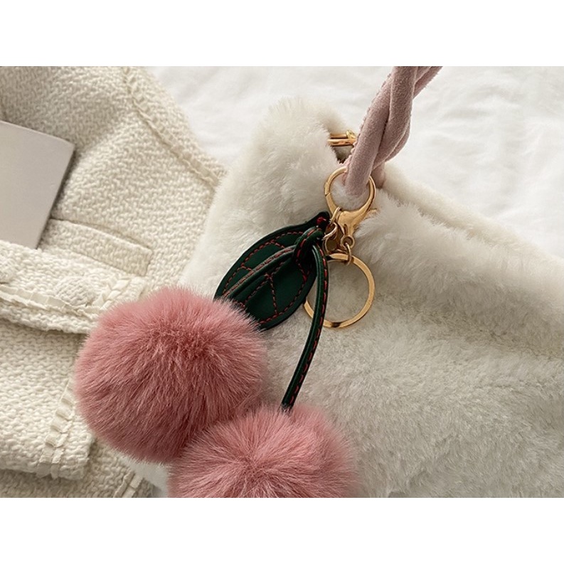 Túi Xách Lông Nhung Hình Quả Cherry Xinh Xắn Cho Nữ