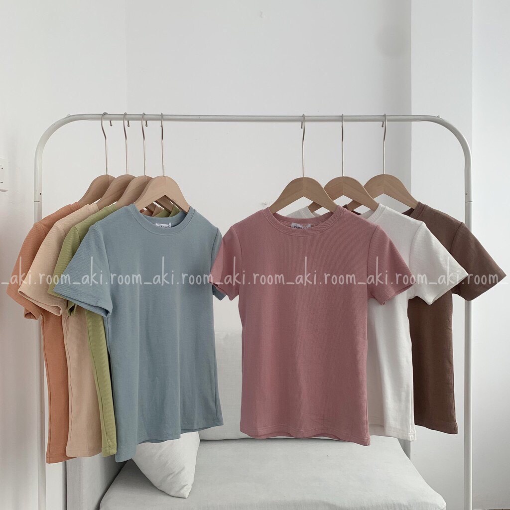 Áo thun tăm nữ tay ngắn cổ tròn basic đẹp hàng Quảng Châu dày dặn co giãn tốt ôm body, áo phông form ôm đẹp 41901 5