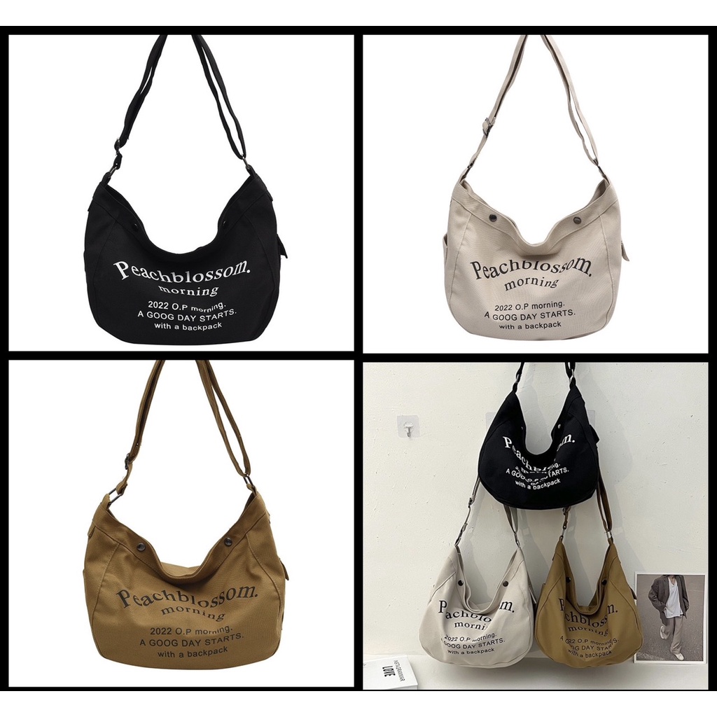 Túi Đeo Chéo Đeo Vải Canvas Thời Trang Ulzzang Phong Cách Hàn Quốc Đi Học Đi Chơi Giá Rẻ - Túi Chéo Unisex Peachtrees