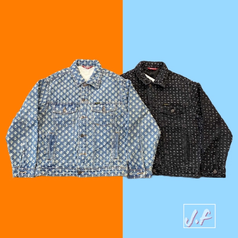 - Áo Khoác Jeans Mùa Hè Supreme Hoạ Tiết Chữ Cho Nam Nữ || Supreme Hole Punch Denim Trucker Jacket Unisex