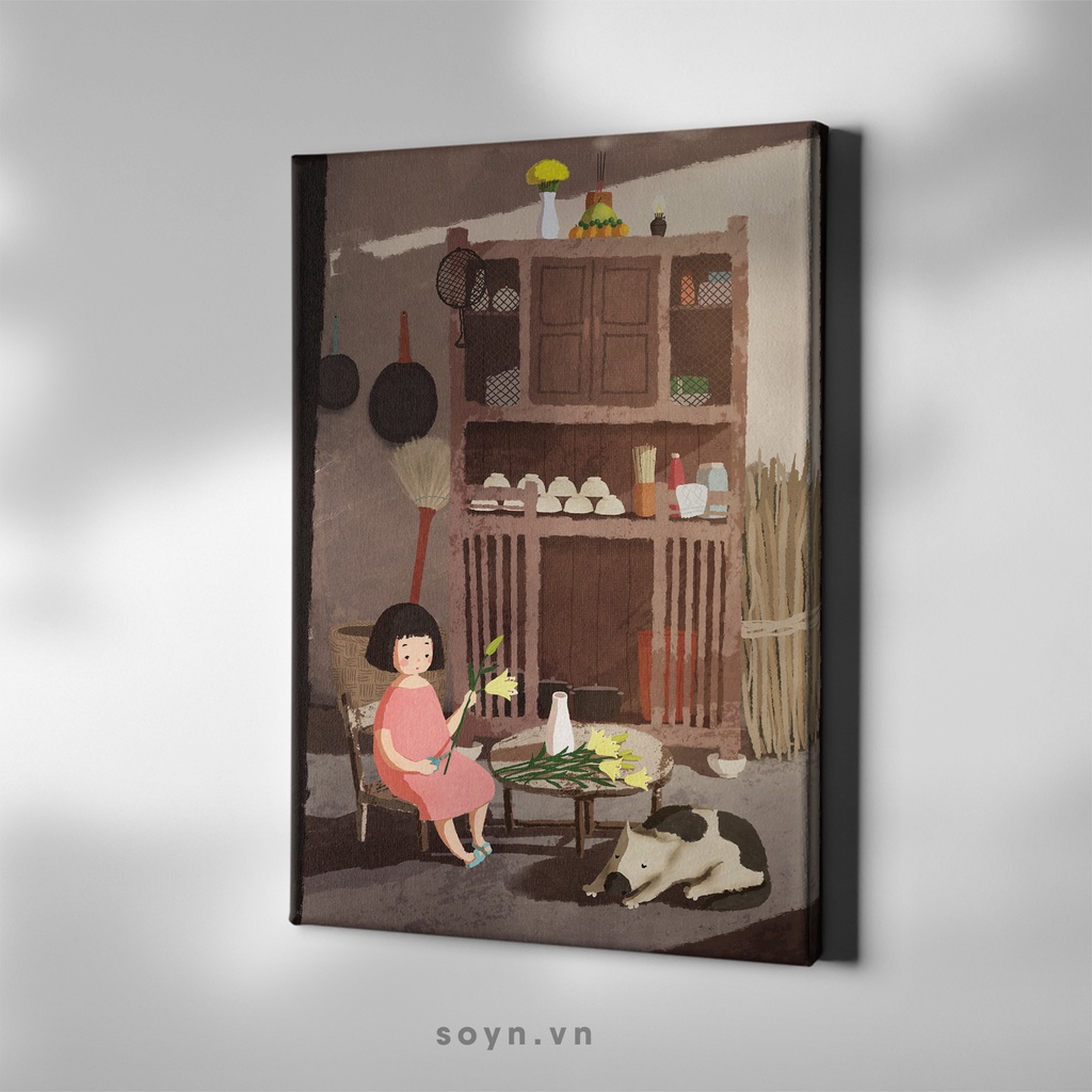 Tranh treo tường Cotton Canvas chất lượng cao, Artwork bản quyền, Cô gái trong chái bếp, Soyn D038