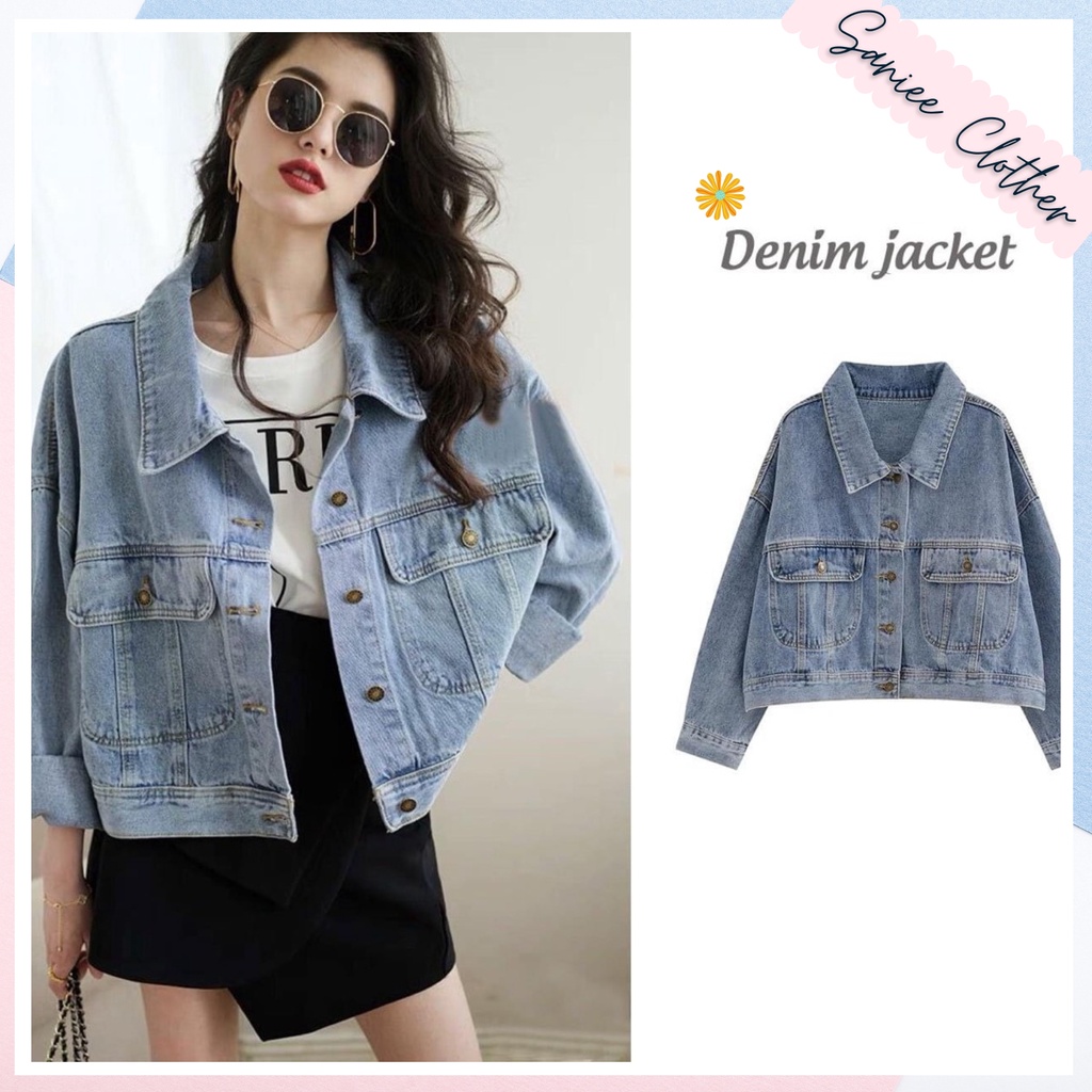 Áo khoác jean denim lửng, áo khoác jean nữ vải bò dày màu wax hàng freesize cao cấp SanieeClothes | BigBuy360 - bigbuy360.vn