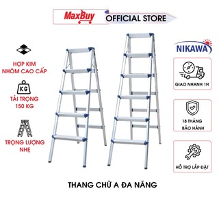 Thang nhôm chữ a 3 4 5 bậc gấp gọn cao cấp Nikawa nhập khẩu Nhật Bản, bảo hành 18 tháng MAXBUY NKD