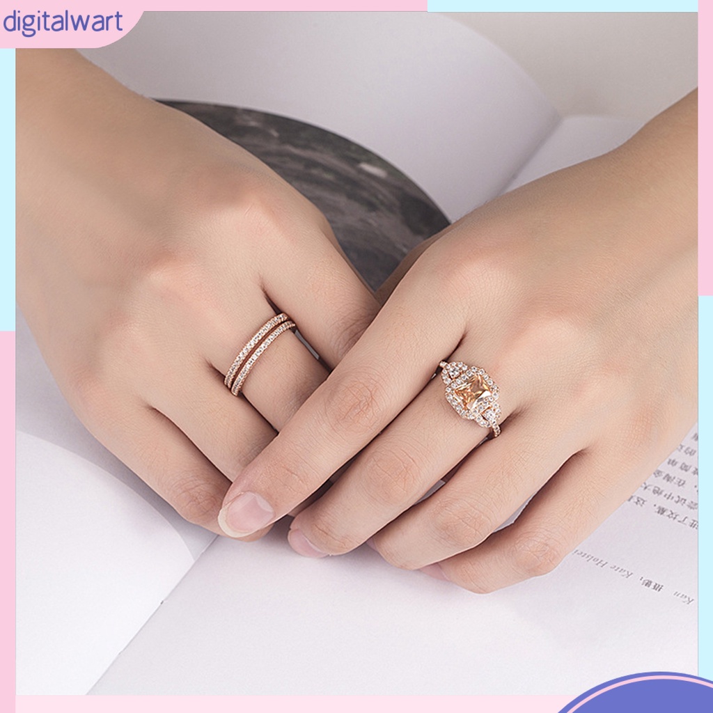 Set 2 Nhẫn Hợp Kim Đính Đá Pha Lê Nhân Tạo Thời Trang Dành Cho Nữ