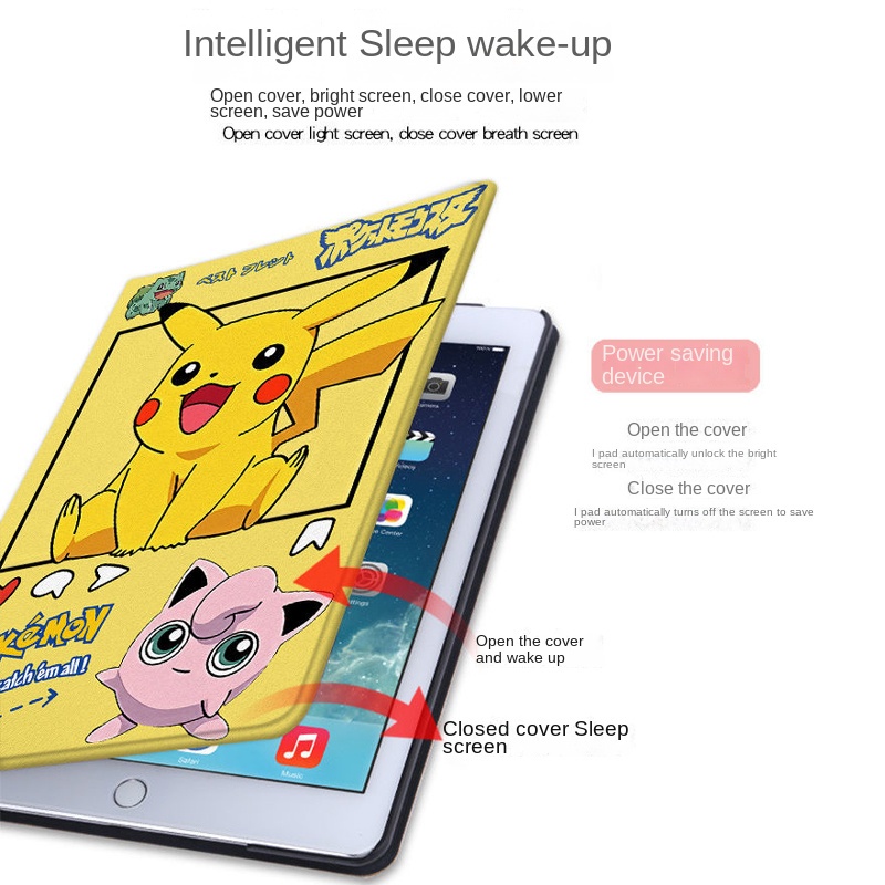 Vỏ Pokemon Pikachu cho Air 10.9 Pro 11 2019 IPad 10.2 Vỏ 7/8/9 Vỏ thế hệ thứ 9 cho năm 2018 9.7 5/6 Air 2/3 10.5 Mini 4 5 6