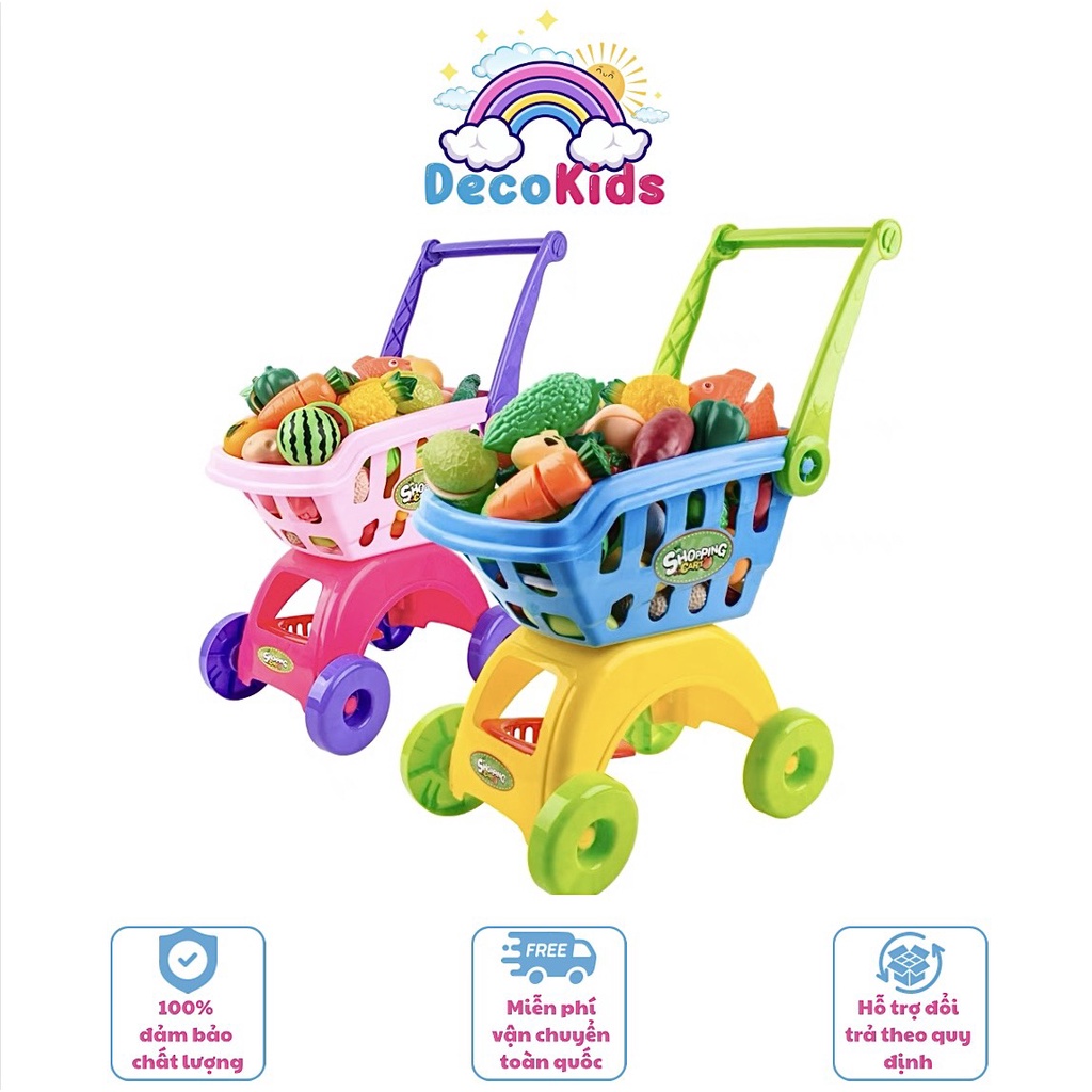 Bộ Đồ Chơi Xe Đẩy Kèm 25 Chi Tiết Cho Bé Học Tập Vui Chơi DECO KIDS. Xe Đẩy Đồ Hàng, Xe Đẩy Siêu Thị