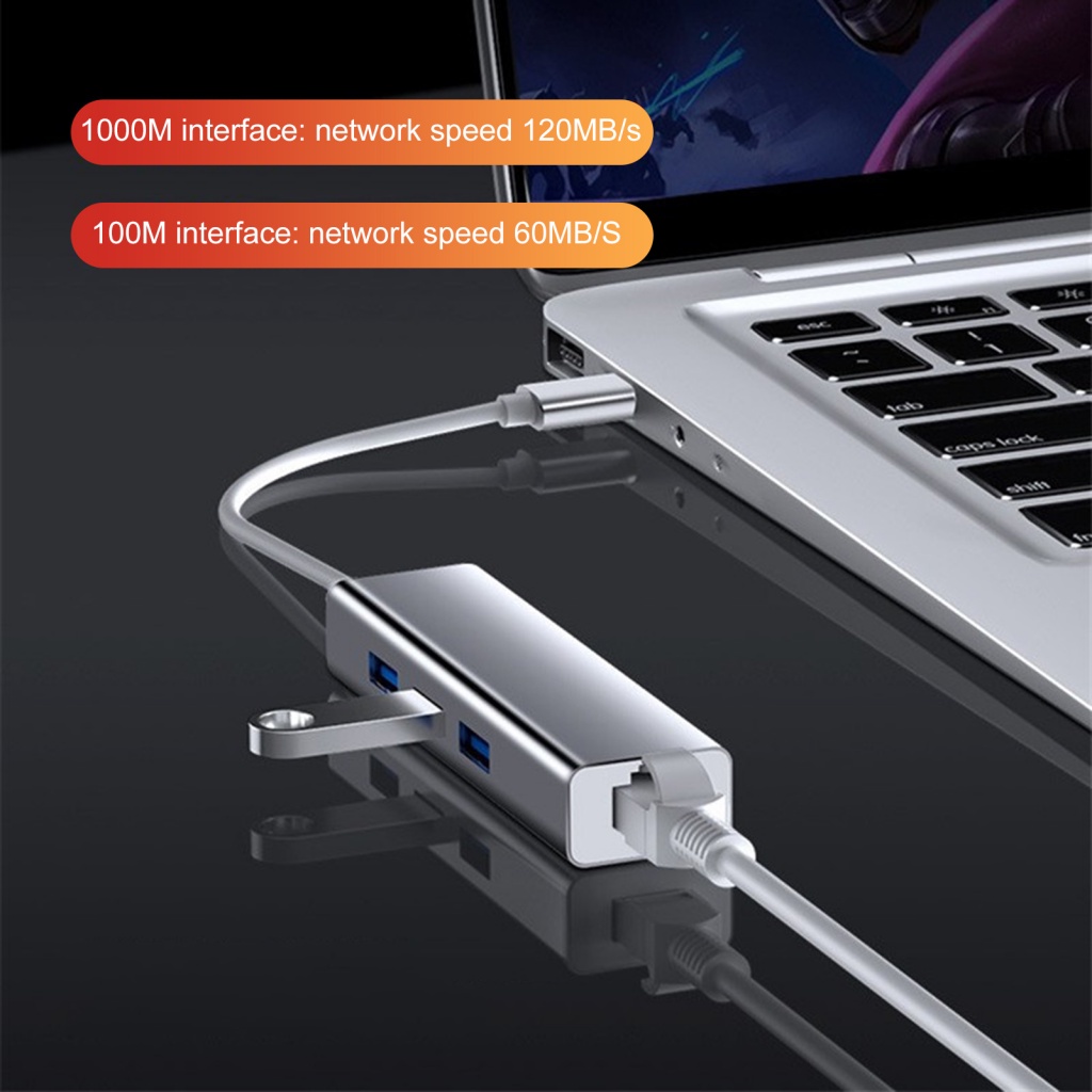 Trạm Kết Nối Đa Năng 5 Trong 1 Tốc Độ Cao Hỗ Trợ Gigabit Network Plug Type-C USB3.0 LAN Cho Laptop