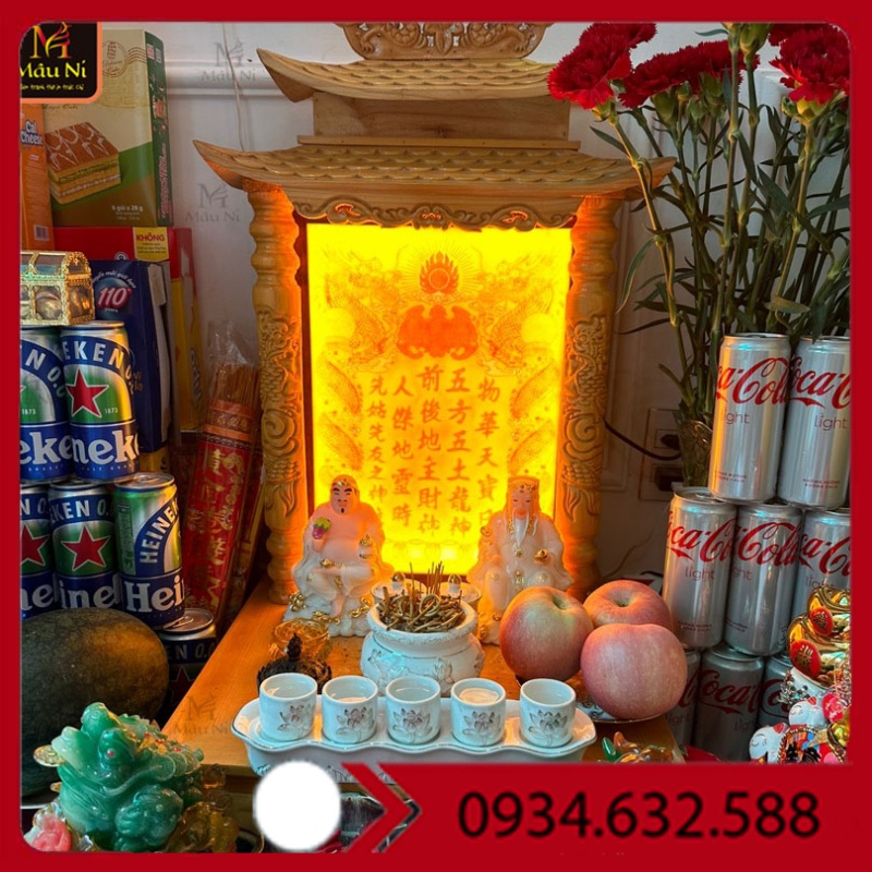 BÀI VỊ ĐÈN SÁNG THỜ THẦN TÀI THỔ ĐỊA buôn may bán đắt - tranh trúc chỉ in MÂU NI
