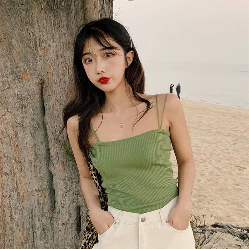 Áo Dệt Kim Hai Dây Thời Trang Mùa Hè Phong Cách Retro Dành Cho Nữ