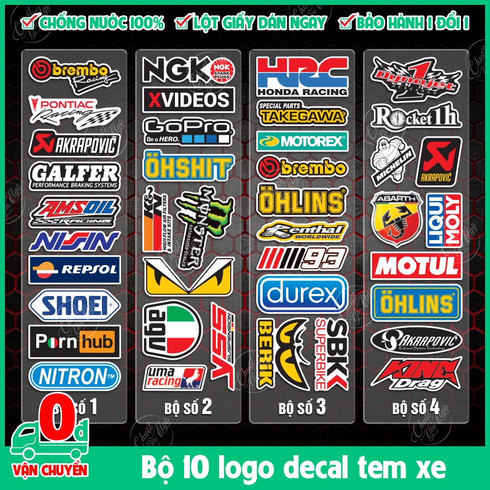 Combo 10 logo sticker không trùng hình dán tem xe decal chống thấm nước