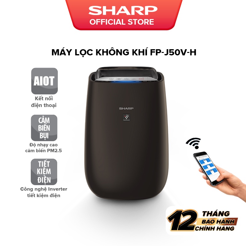 MLKK Sharp FP-J50V-H Kết Nối Điện Thoại SX Thailand, 40m², Lọc Bụi PM2.5 BH 12 Tháng