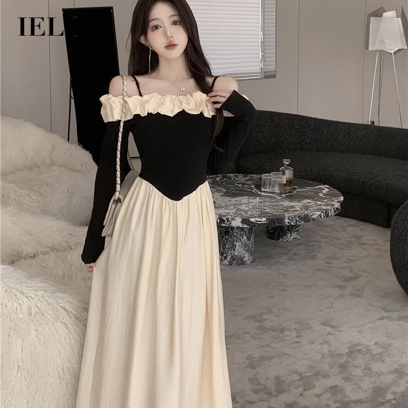 IELGY  Đầm Tay Dài Một Mảnh Kiểu Pháp Thiết Kế Thanh Lịch Cho Nữ