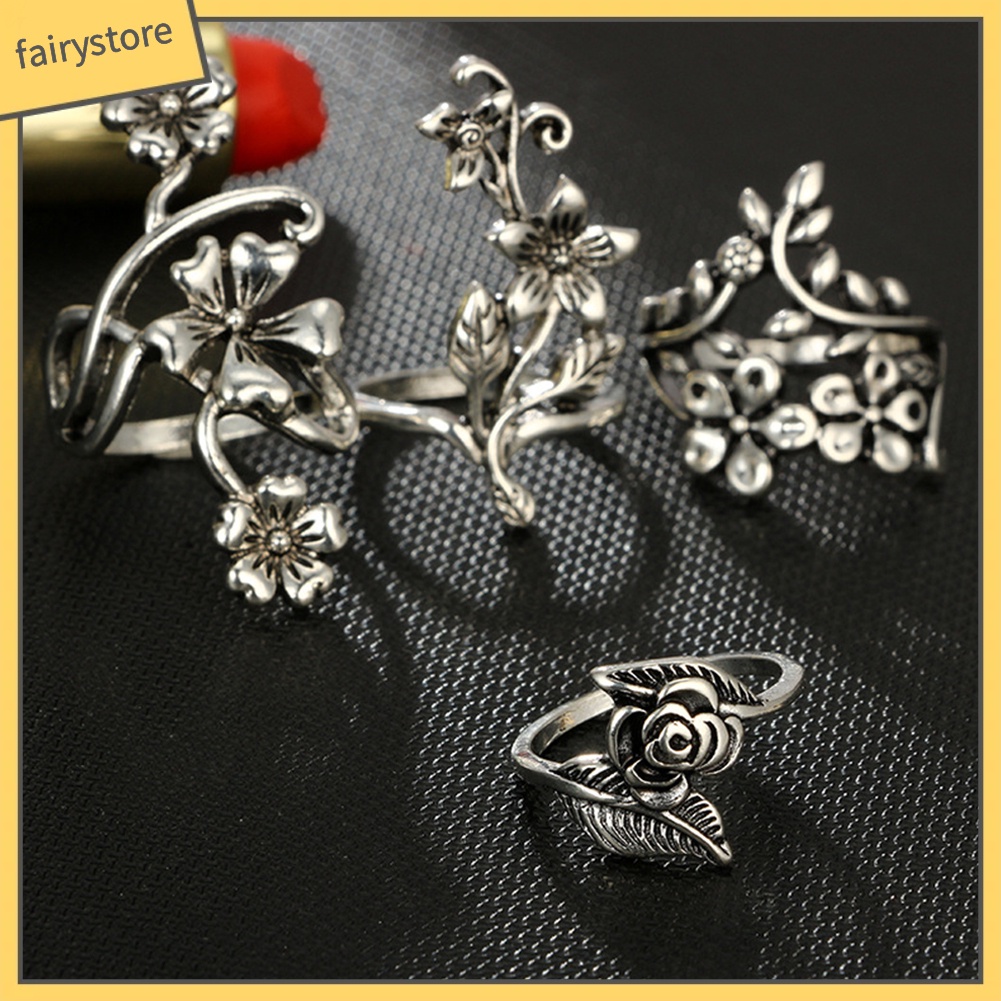 Set 1 Nhẫn Hình Hoa Lá Phong Cách Vintage Thời Trang Cho Nữ