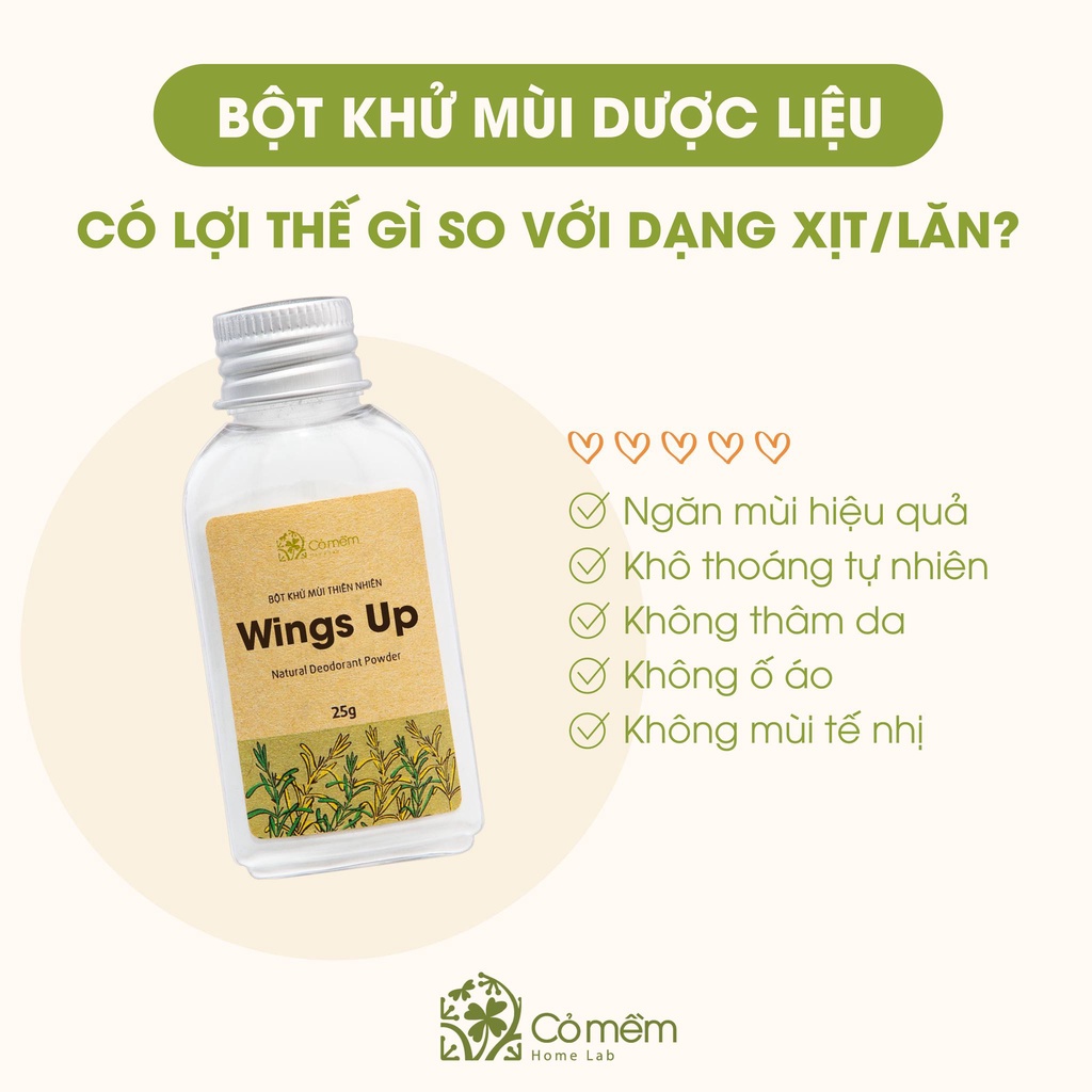 Combo 2 Bột Khử Mùi Wings Up Khử Mùi Hôi Chân Hôi Nách Giảm Tiết Mồ Hôi Hôi Cỏ Mềm 25g