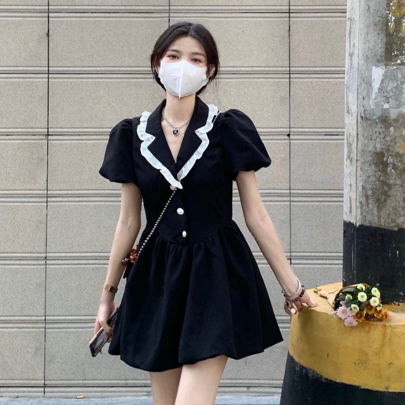 Đầm Ngắn Tay Phồng Phong Cách Pháp Thời Trang Mùa Hè Mới Cho Nữ