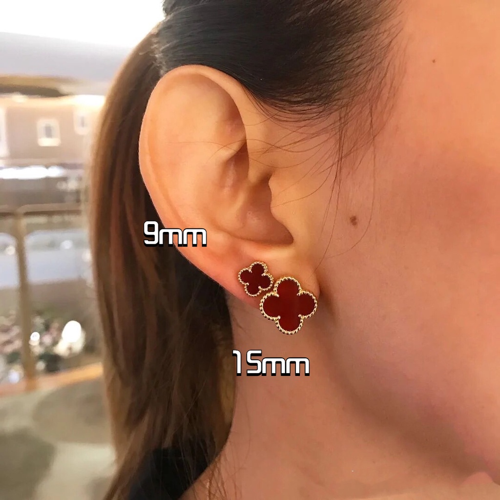 Bông Tai mini Hình Cỏ Bốn Lá Mạ Vàng 18K / Bạc Dày 9mm Làm Quà Tặng Sinh Nhật / Lễ Tình Nhân