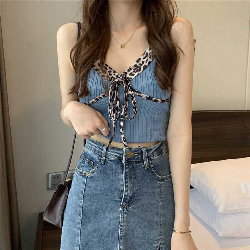 COZOK Áo Không Tay Họa Tiết Da Báo Quyến Rũ Thời Trang