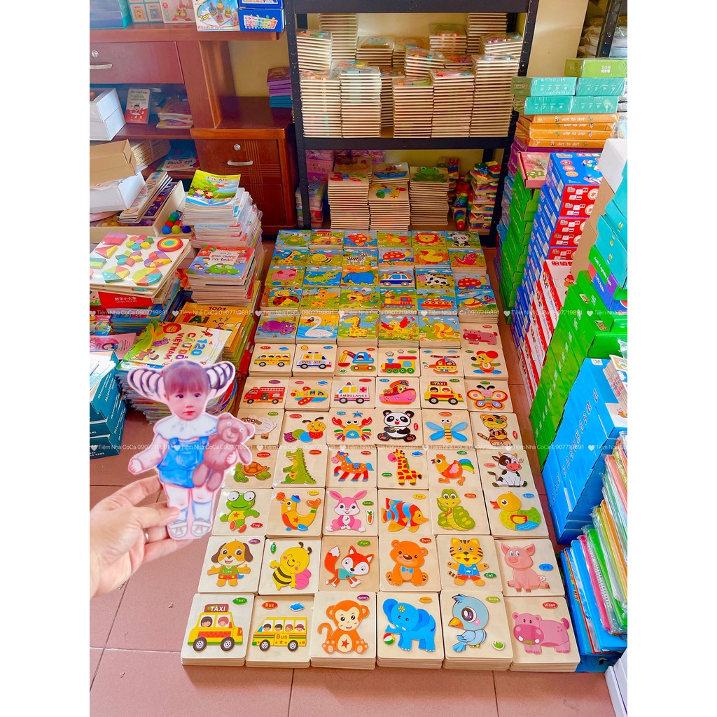 Tranh gỗ ghép hình 9 mảnh nhiều hình ngộ nghĩnh size to 15*15cm cho bé