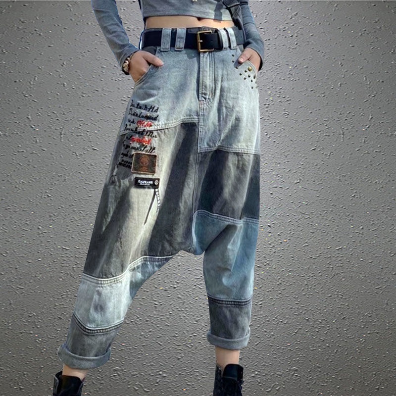 Quần Denim Dài Đến Mắt Cá Chân Thêu Chữ Hạt Công Nghiệp Nặng Rộng Rãi Phong Cách Mới Mùa Xuân Thu Cho Nữ Susp