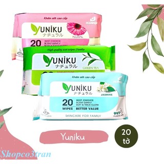 Khăn ướt yuniku gói nhỏ tiện lợi 20 tờ - khăn giấy ướt yuniku mini 20 tờ hương phấn/ hương lài / hương trà xanh