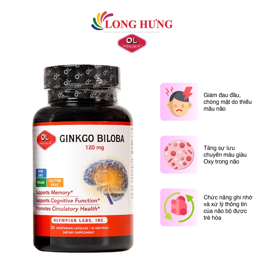 Viên uống Olympian Labs Ginkgo Biloba 120mg bổ não hỗ trợ cải thiện trí nhớ (30 viên)