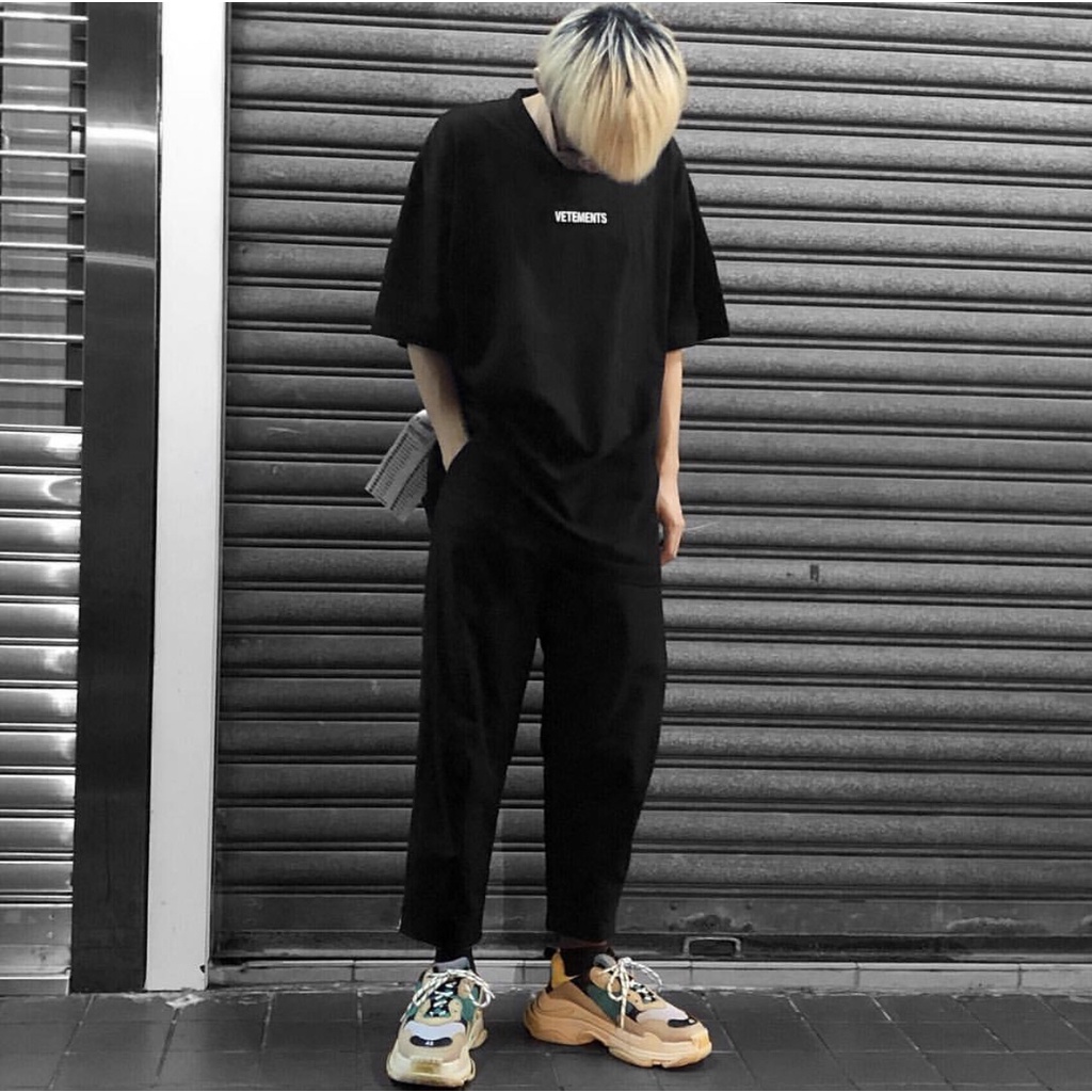 Áo Thun cotton Tay Ngắn Màu Trơn In Chữ VETEMENTS Thời Trang Cho Nam Và Nữ