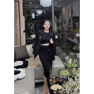 váy body nhung khoét eo