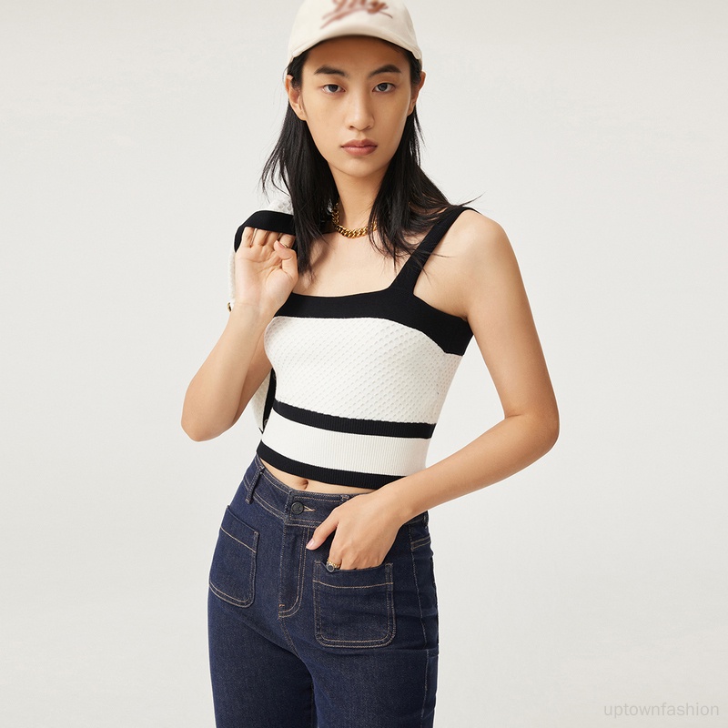 Áo Tank Top Sát Nách Kẻ Sọc Màu Sắc Tương Phản Cá Tính Cho Nữ