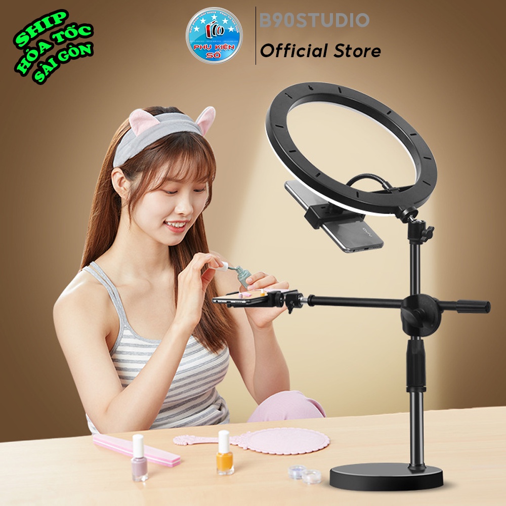 Bộ đèn 26 cm quay tóp tóp, học online livestream quay phim chụp ảnh sản phẩm kèm remote C02