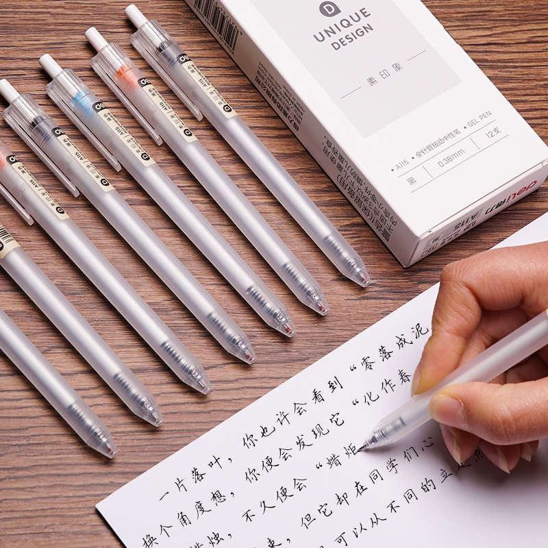 Bút bi gel DELI A115 ngòi 0.38mm mực đen