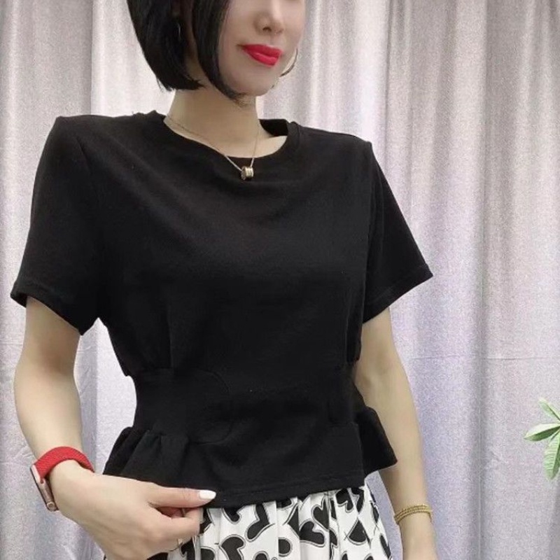 Áo Thun Nữ Ngắn Tay Cổ Tròn Màu Trơn Thời Trang Mùa Hè Mới