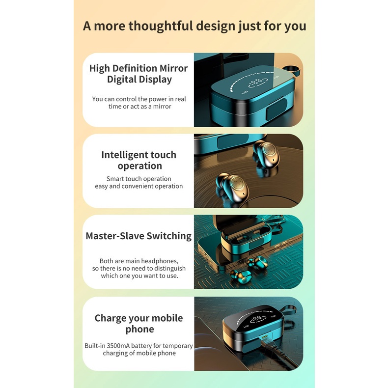 Tai Nghe Không Dây TWS Bluetooth 3500mAh Chống Nước Có Màn Hình LED Kèm Hộp Sạc