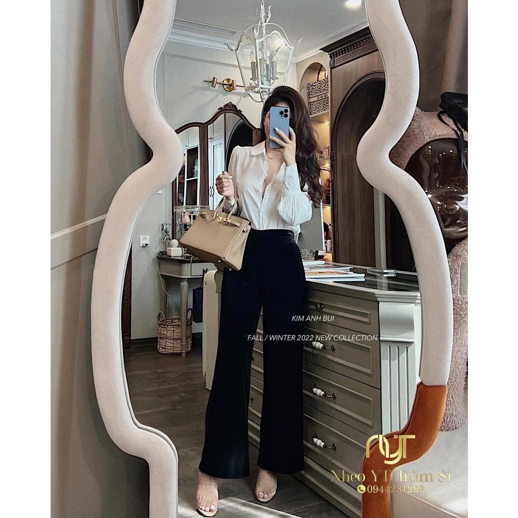 Quần ống rộng nữ, quần ống suông nữ nhung the siêu tôn dáng