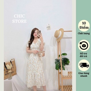 [Hình chụp gương/ feadback] Đầm hoa nhí công sở dáng dài vintage mặc đi biển, đi chơi Chic.Store